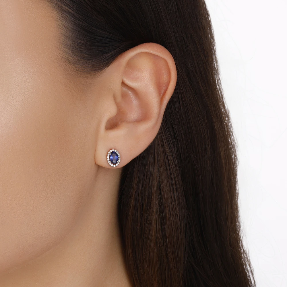 1.22 Karat Safir Oval Pırlanta Küpe