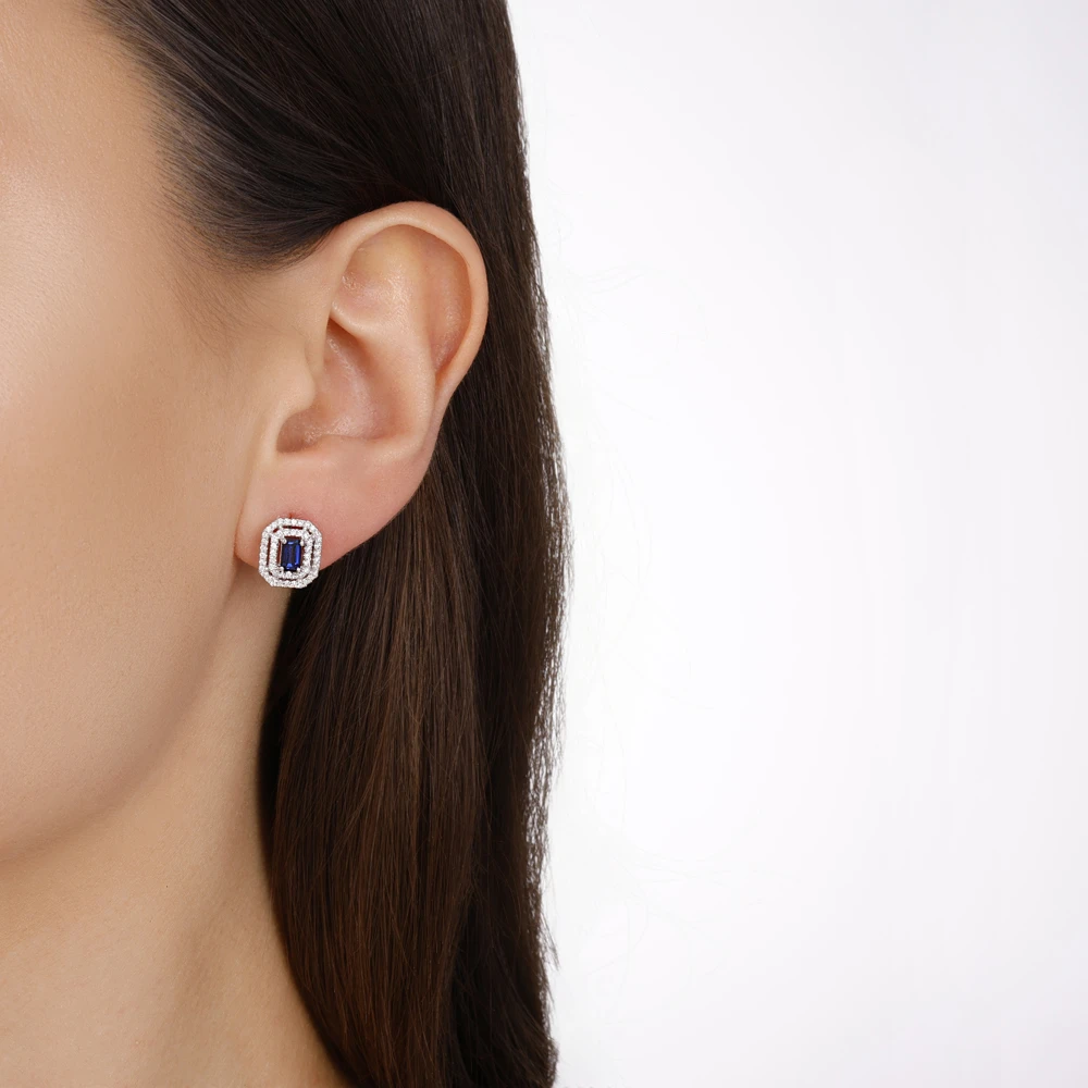 1.14 Karat Pırlanta Safir Küpe