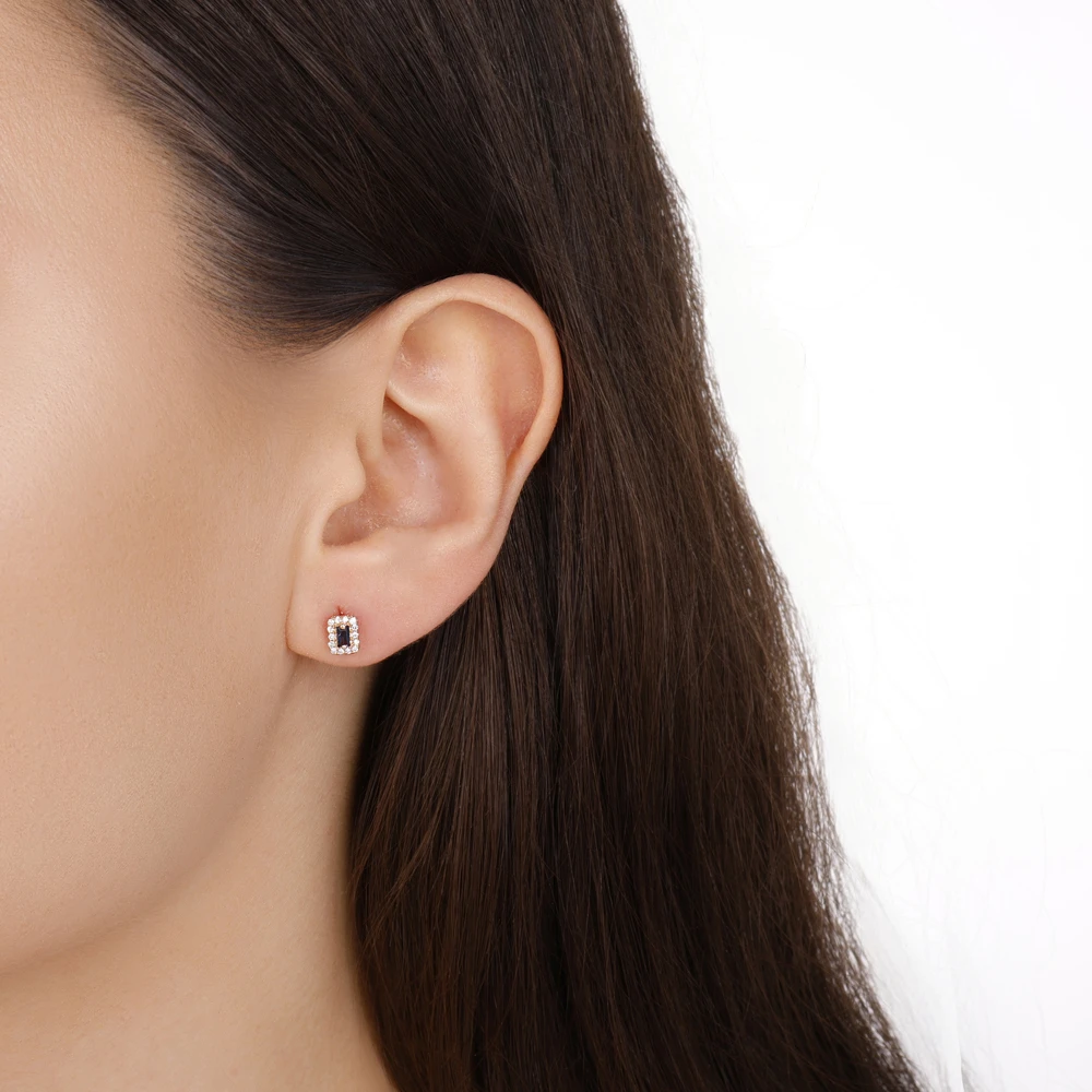 0.30 Karat Zümrüt Kesim Pırlanta Safir Küpe