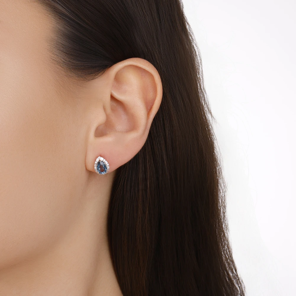 1.70 Karat Damla London Topaz Blue Küpe