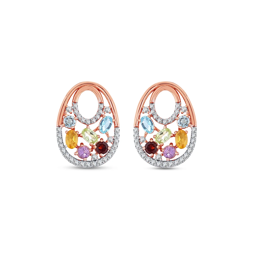 Renkli Taşlı Pırlanta Küpe