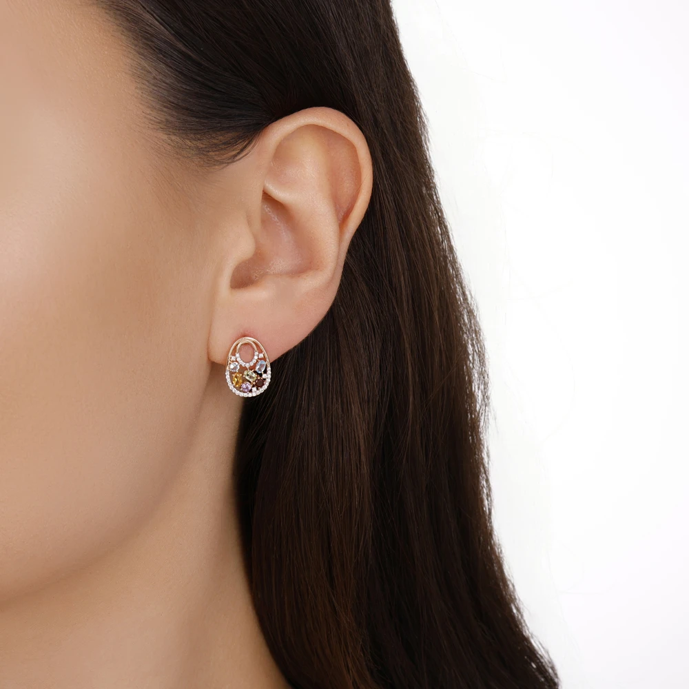 Renkli Taşlı Pırlanta Küpe