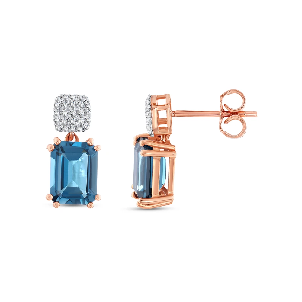 Zümrüt Kesim London Topaz Blue Pırlanta Küpe