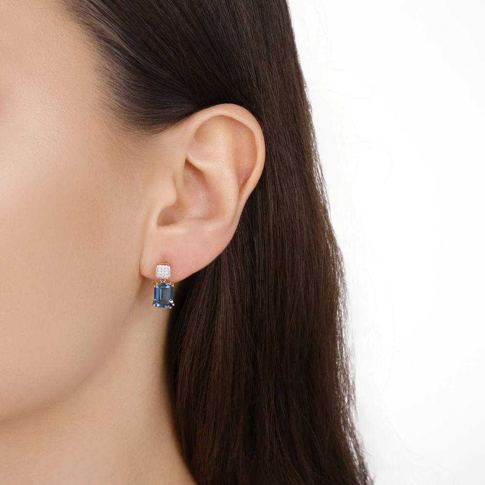 Zümrüt Kesim London Topaz Blue Pırlanta Küpe