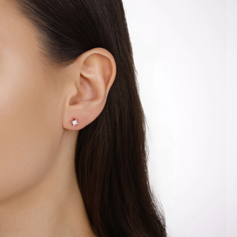 Pırlanta Prenses Kesim Tektaş Küpe