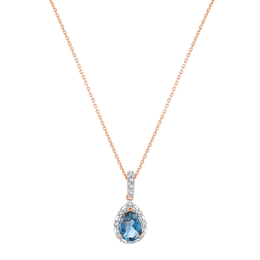Londan Blue Topaz Damla Pırlanta Kolye