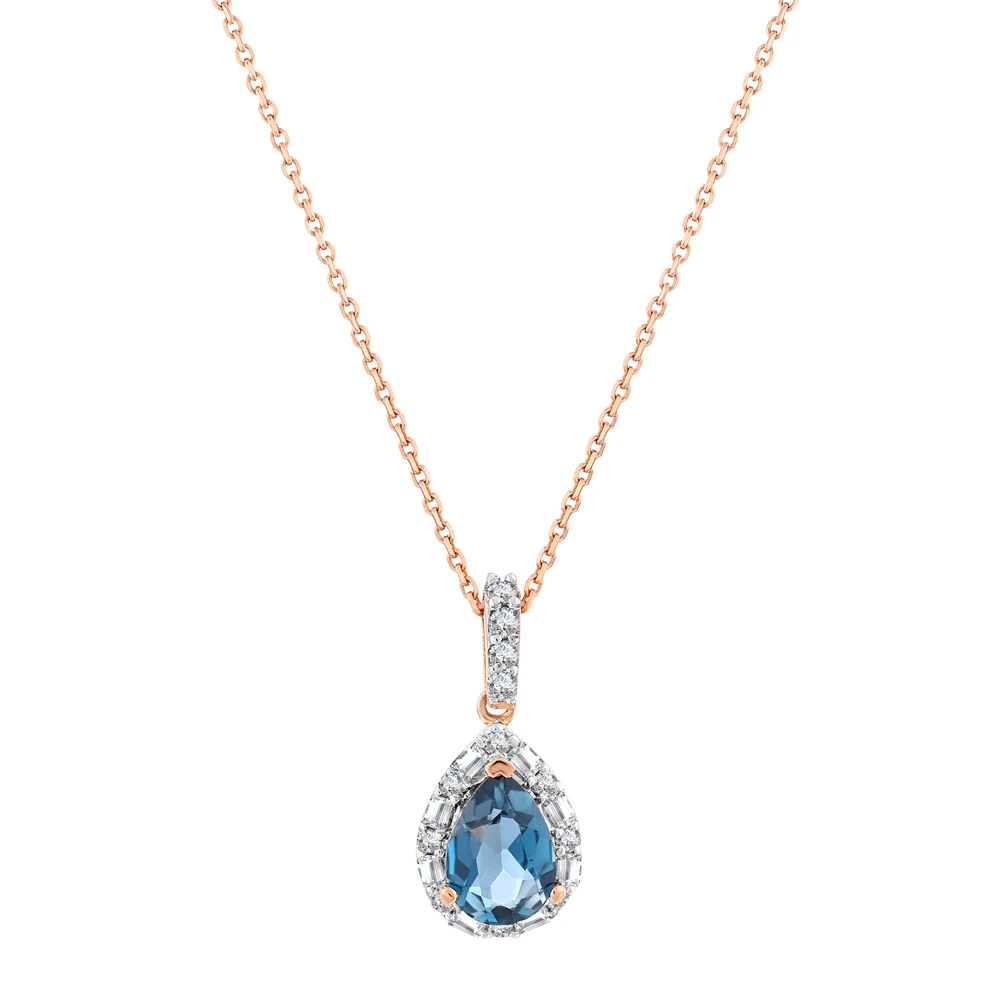Londan Blue Topaz Damla Pırlanta Kolye