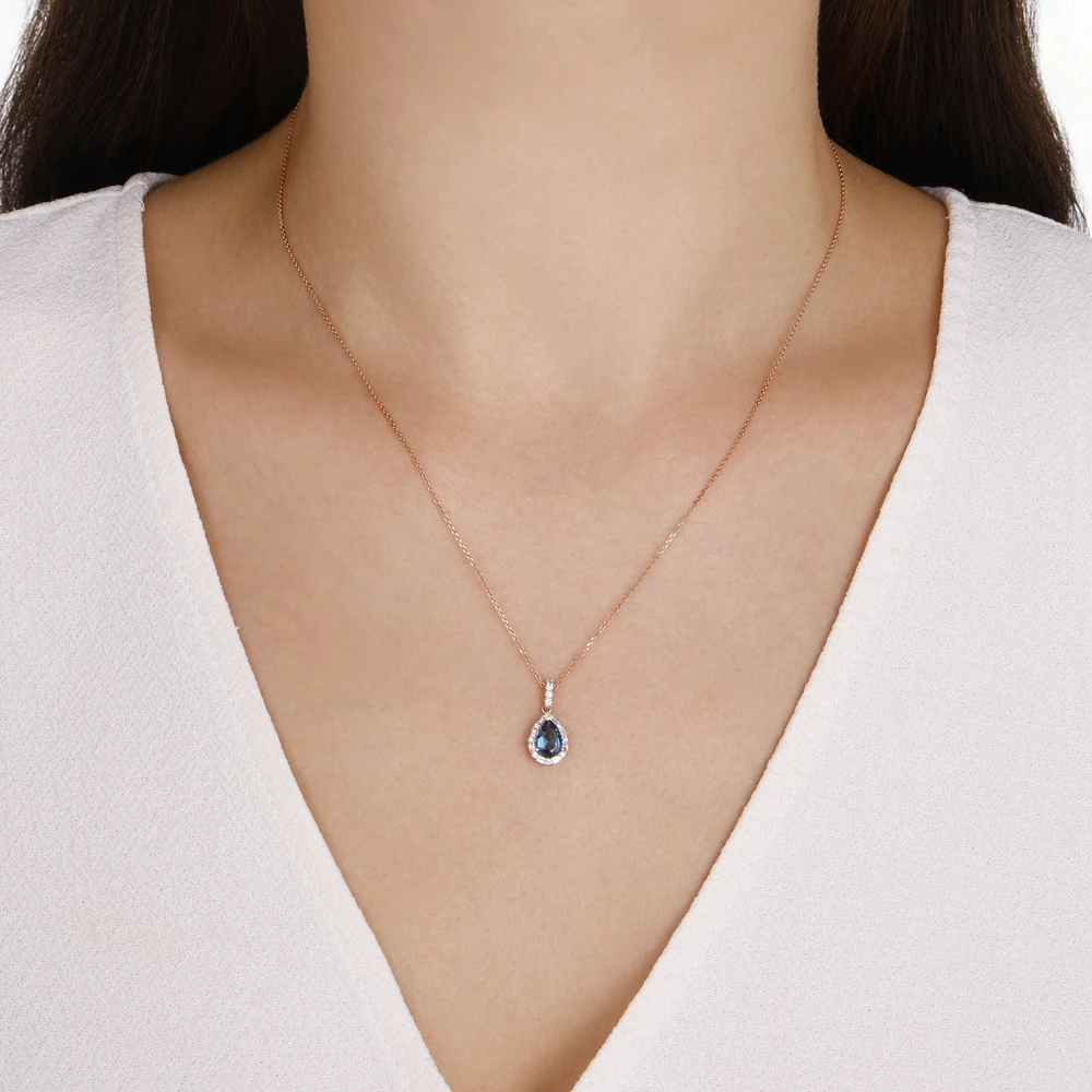 Londan Blue Topaz Damla Pırlanta Kolye