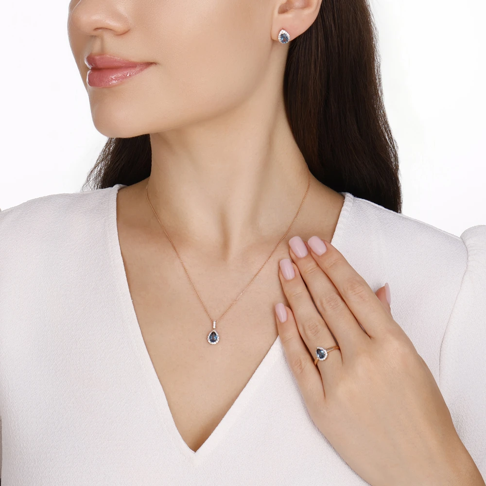 1.70 Karat Damla London Topaz Blue Küpe