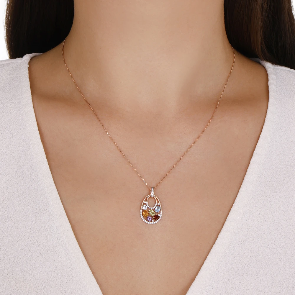 Renkli Taşlı Pırlanta Kolye