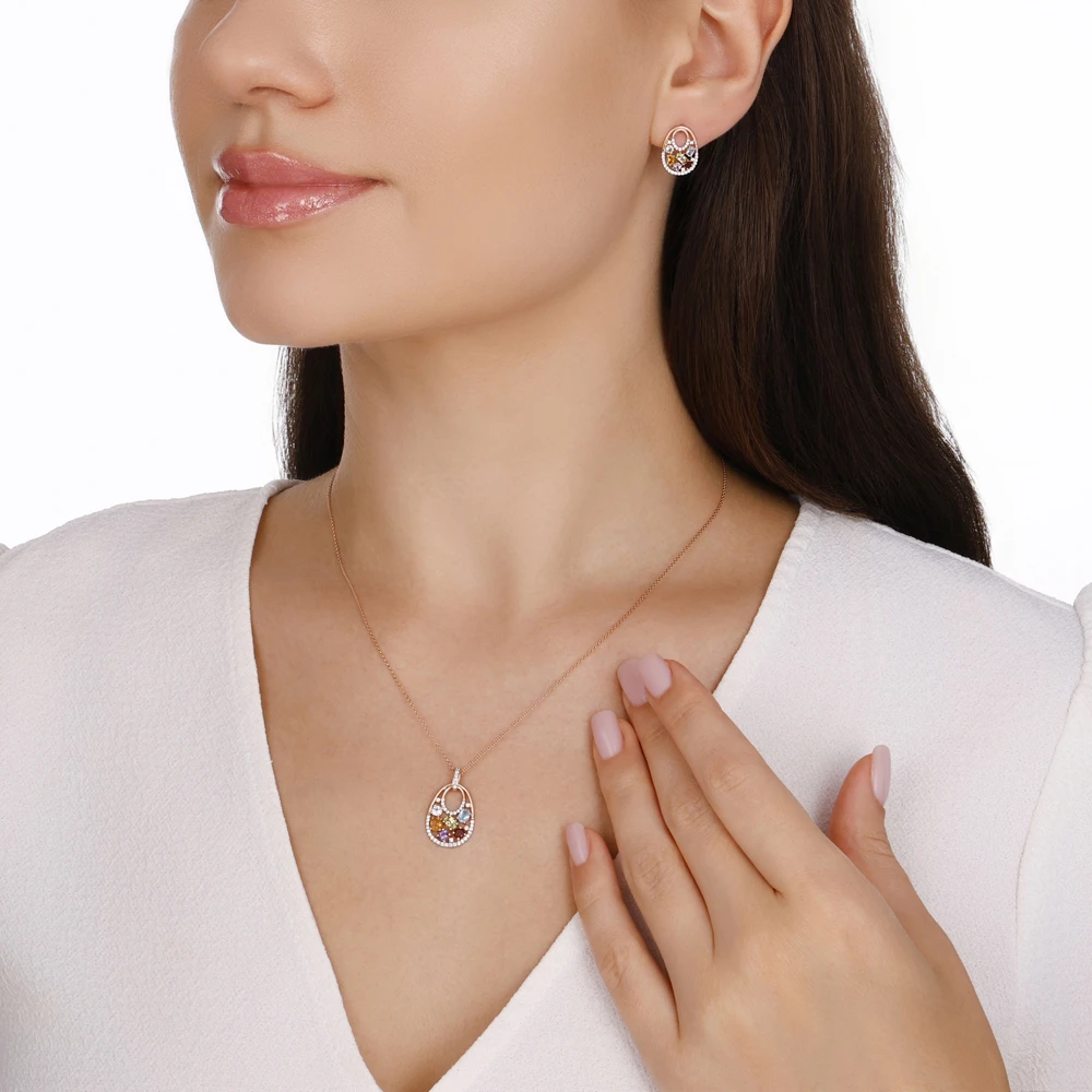 Renkli Taşlı Pırlanta Kolye