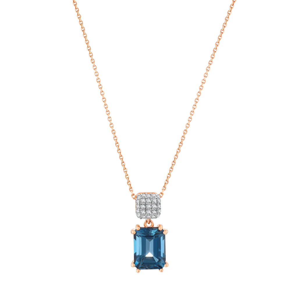 Zümrüt Kesim London Topaz Blue Pırlanta Kolye