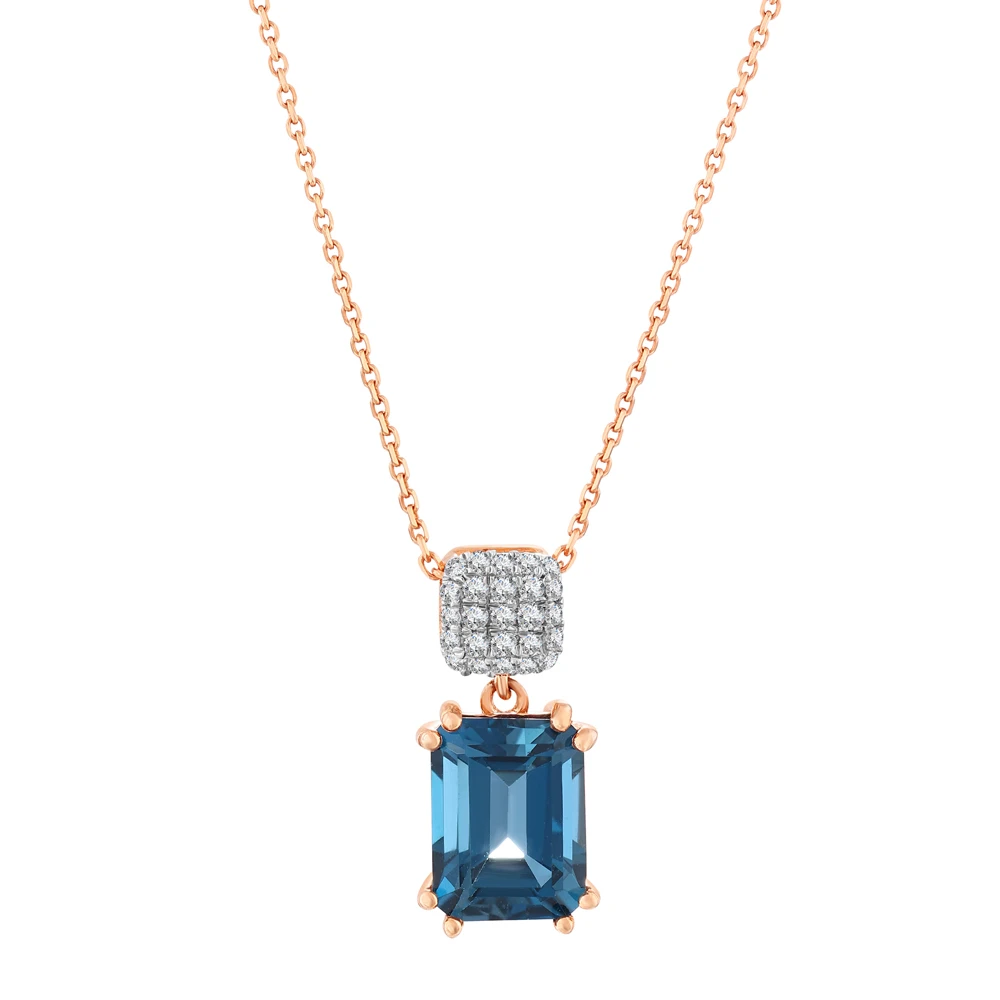 Zümrüt Kesim London Topaz Blue Pırlanta Kolye