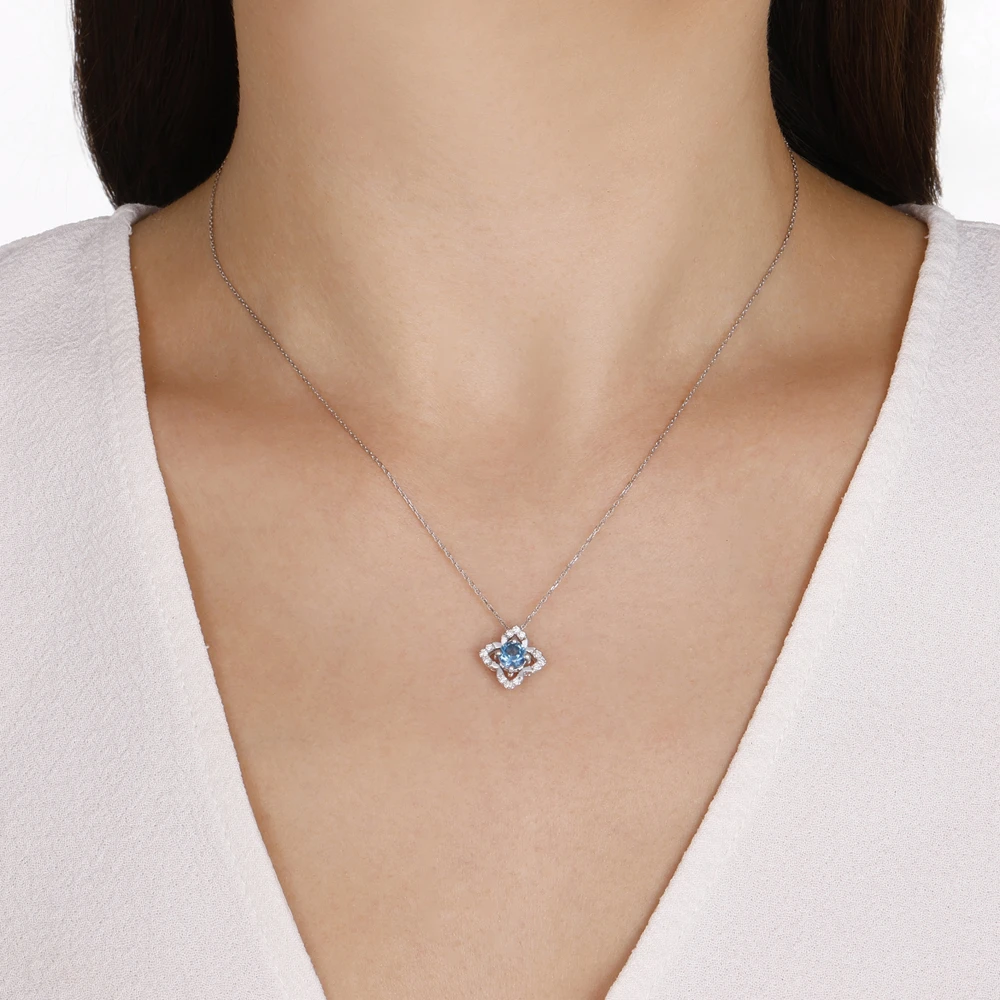 Yonca London Blue Topaz Pırlanta Kolye