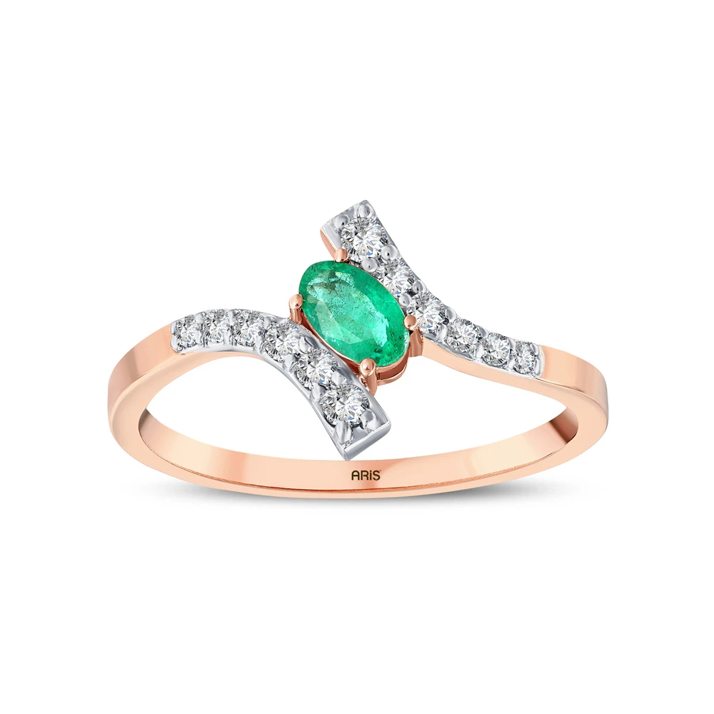  0.41 Karat Oval Kesim Zümrüt Pırlanta Yüzük