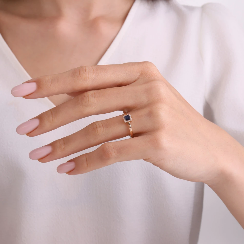 0.44 Karat Safir Prenses Kesim Pırlanta Yüzük