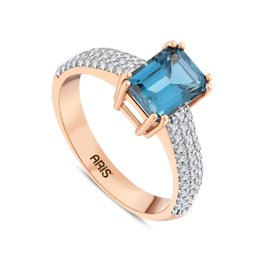 Zümrüt Kesim London Topaz Blue Pırlanta Yüzük