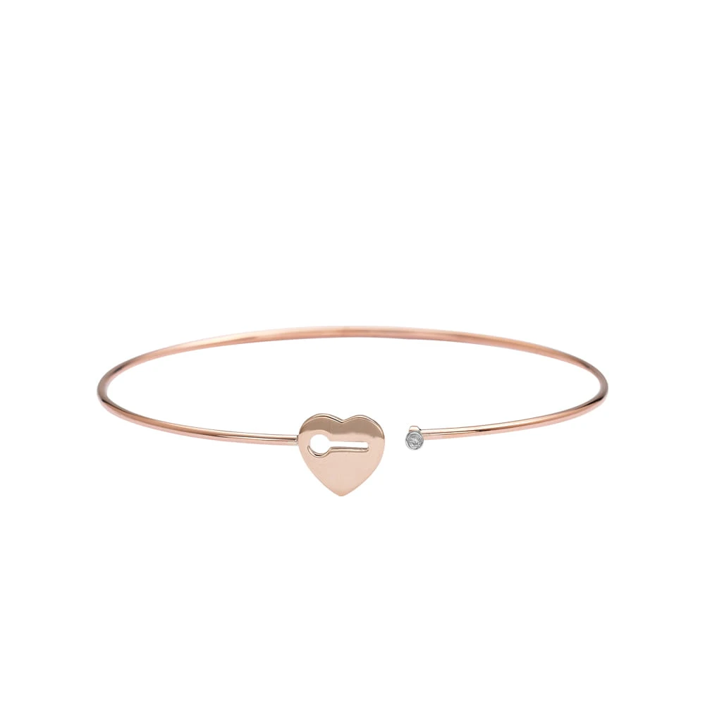 Pırlanta Kalpli Kelepçe Bilezik