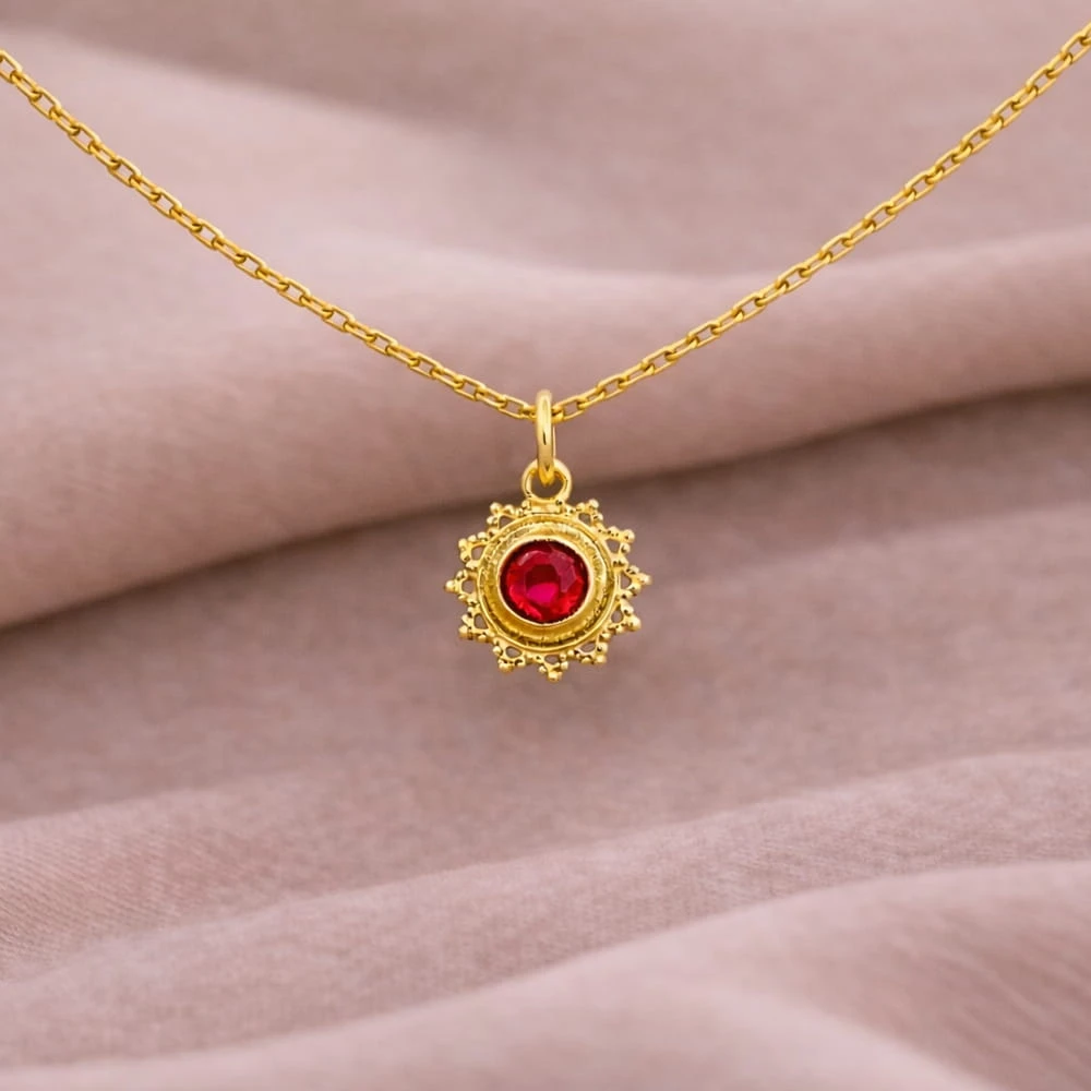 Yakut Taşlı Kaplama Gümüş Kolye