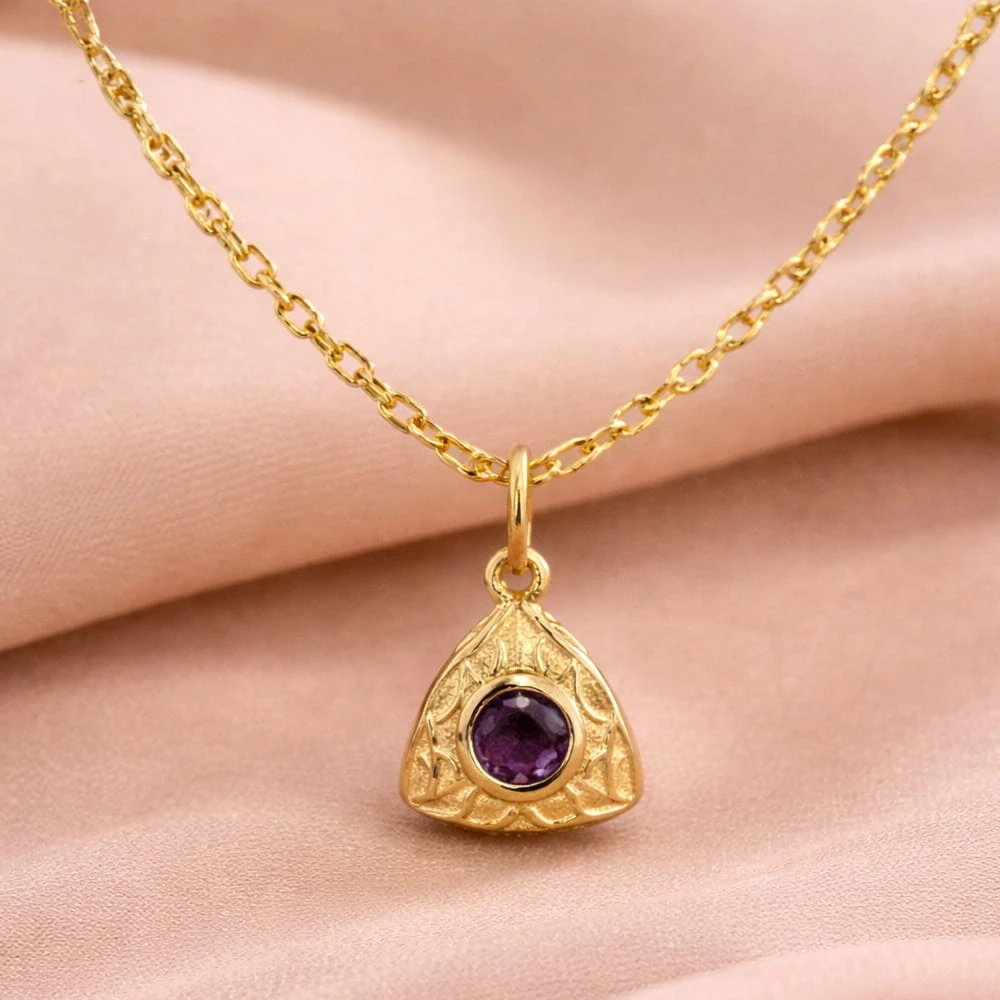 Ametist Taşlı Kaplama Gümüş Kolye