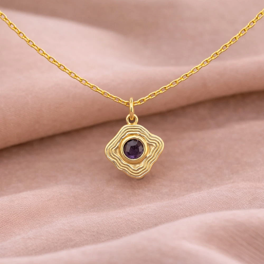 Gümüş Ametist Taşlı Minimal Kolye