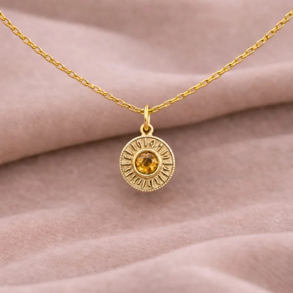 Sitrin Taşlı Minimal Kaplama Gümüş Kolye