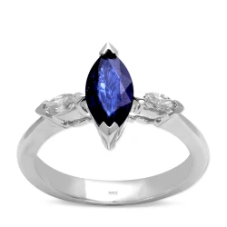 1.49 Karat Pırlanta Markiz Safir Yüzük