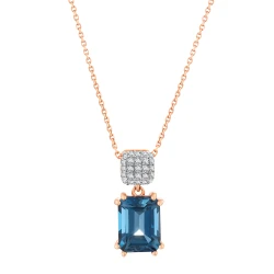 Zümrüt Kesim London Topaz Blue Pırlanta Kolye