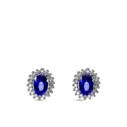 Pırlanta Oval Safir Küpe