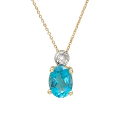 Oval Kesim Mavi Topaz Pırlanta Kolye