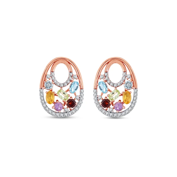 Renkli Taşlı Pırlanta Küpe