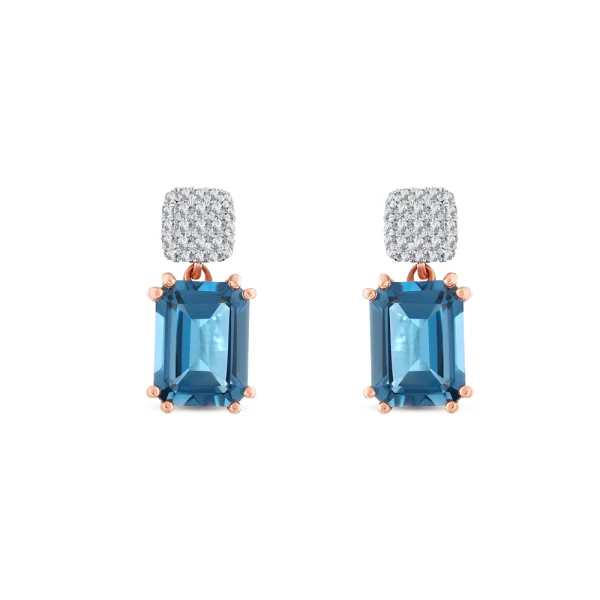Zümrüt Kesim London Topaz Blue Pırlanta Küpe