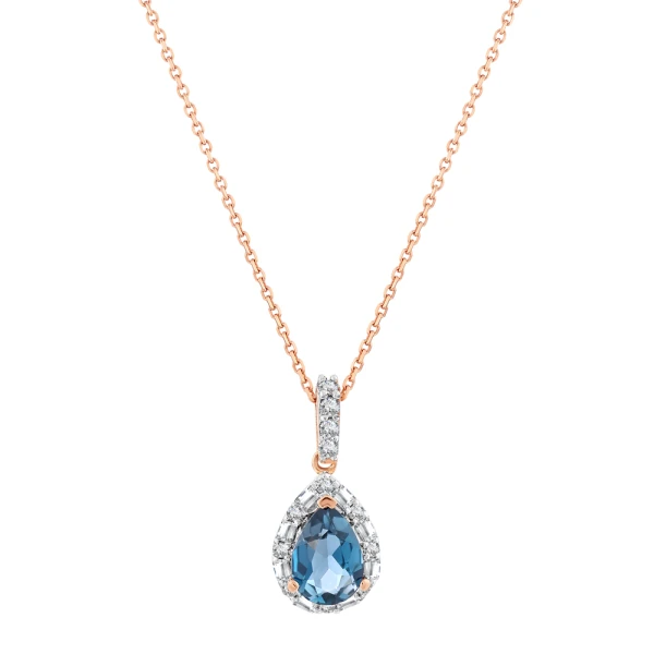 Londan Blue Topaz Damla Pırlanta Kolye