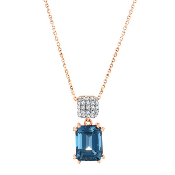 Zümrüt Kesim London Topaz Blue Pırlanta Kolye
