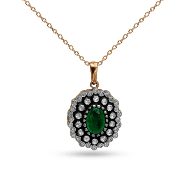 1.00 Karat Oval Zümrüt Elmas Kolye 